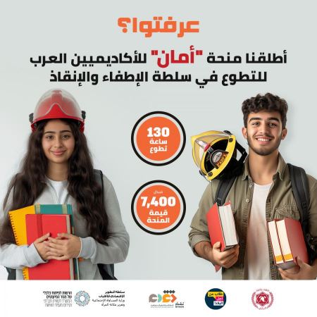 عرفتوا؟ أطلقنا منحة "أمان" للأكاديميين العرب للتطوع في سلطة الإطفاء والإنقاذ